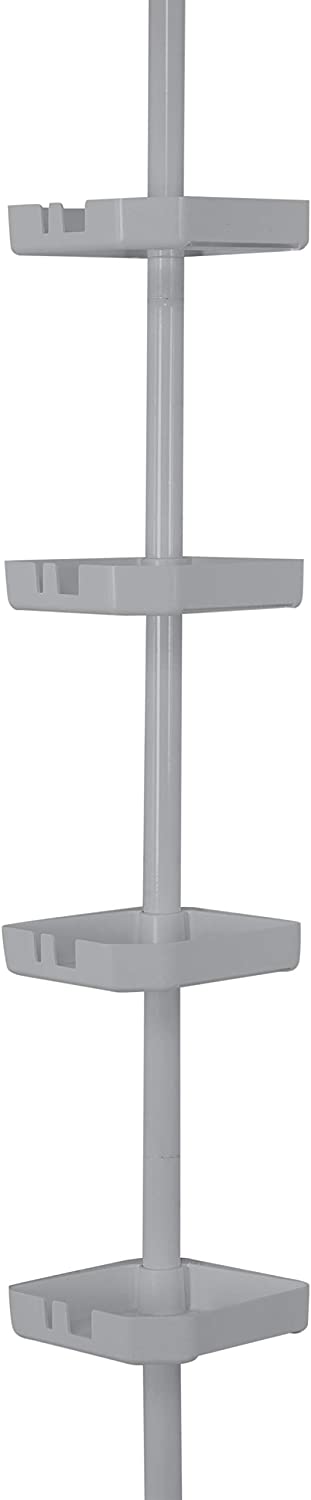 Bath Bliss 4 Tier Tension Corner Organizer Caddy, Shower Shelves, Good for Bathtubs & Shower Stalls, Holds Large Bottles, Soap, Washcloths, Grey
