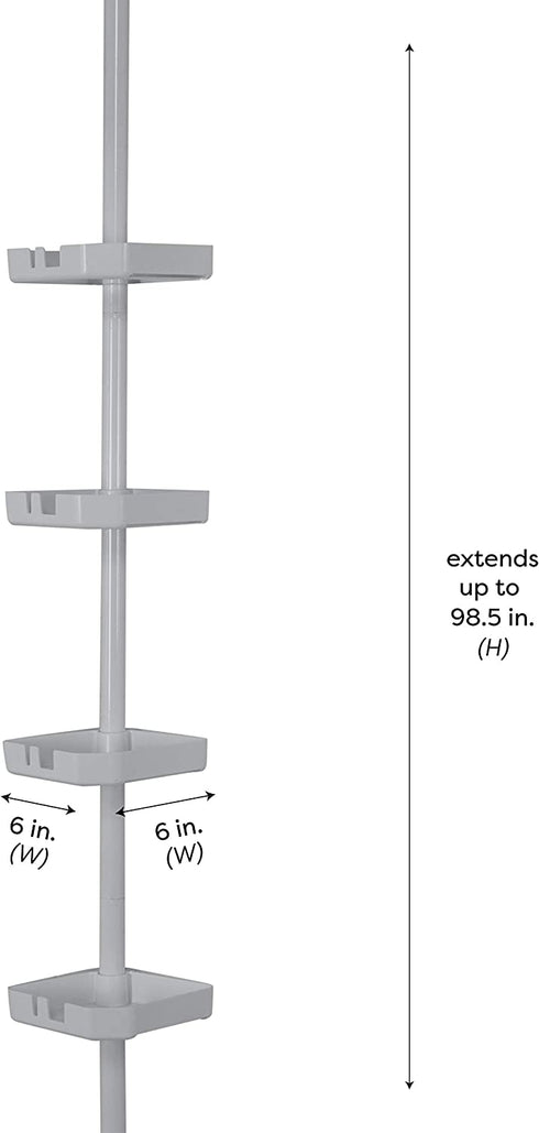 Bath Bliss 4 Tier Tension Corner Organizer Caddy, Shower Shelves, Good for Bathtubs & Shower Stalls, Holds Large Bottles, Soap, Washcloths, Grey
