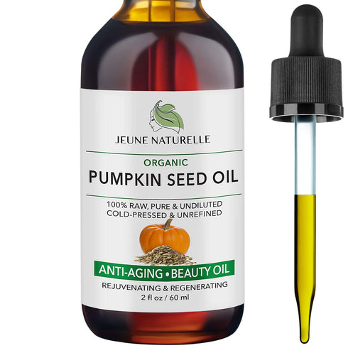 Jeune Naturelle Pumpkin Seed Oil Organic - 100% Pure RAW Cold Pressed Undiluted Pumpkin Seed Oil For Anti Aging Wrinkle Repair Dark Spots Scars Acne Hair Growth Serum Pumpkin Oil - Vitamin E Oil For Skin, 2 oz