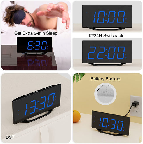 Loud Digital Alarm Clock for Bedroom,Bedside Dual Alarm Clock for Heavy Sleepers Adult Teen with USB Charger,Desk Clock with 8.7" Large LED Display,Battery Backup,7-Level Brightness&Volume,Snooze,DST