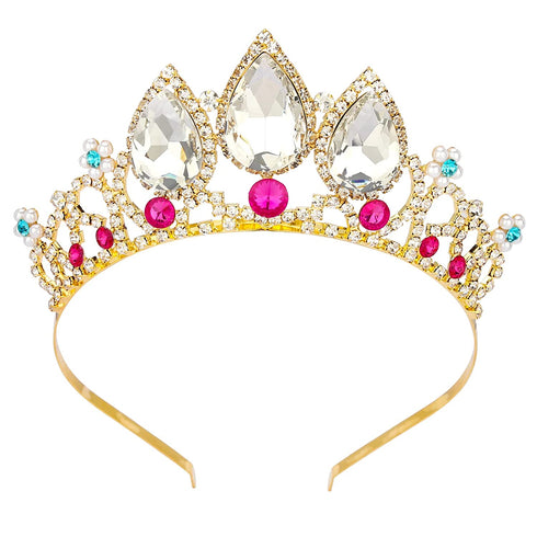 Tiaras for Girls KICOSY Birthday Rapunzel Crown Pearl Rhinestone Tiara Handband Women Princess Crowns for Kids Weeding Flower Girls Cosplay Halloween Performance Costumes Hair Accessories
