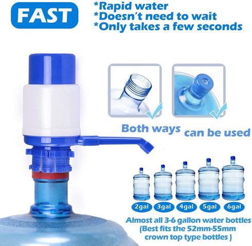 Water Bottles Pump Blue Manual Hand Pressure Drinking Fountain Pressure Pump Water Press Pump with an Extra Short Tube and Cap Fits Most 2-6 Gallon Water Coolers €¦