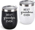 Cpskup Best Ever Grandma and Grandpa Stainless Steel Insulated Wine Tumbler with Lid, Grandparents Christmas Gifts Ideas for Grandma and Grandpa from Grandkids Grandchildren(12 oz, Black and White)