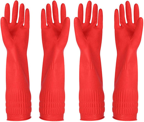 Rubber Cleaning Gloves Kitchen Dishwashing Glove 2-Pairs And Cleaning Cloth 2-Pack,Waterproof Reuseable. (Large)