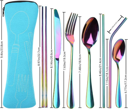 YIMICOO Reusable Travel Utensils with Case, Camping Cutlery Set Stainless Steel Portable Silverware Flatware Set for Picnic Office or School Lunch,Dishwasher Safe (2Sets,Pink+Blue)