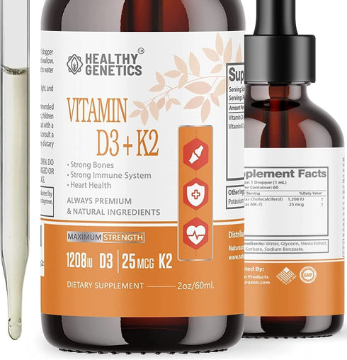 Liquid Vitamin D3 K2 Plus Vitamin K2 MK-7 - Vitamin D Liquid Drops for Bones, Immune, Heart Health & Boost Energy 2oz