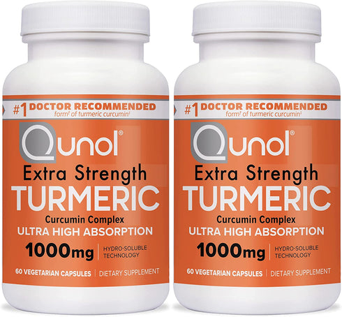 Turmeric Curcumin Capsules, Qunol 1000mg Extra Strength Supplement, Patented Hydro-Soluble Technology, Alternative to Turmeric Curcumin with Black Pepper, 120 Veggie Capsules