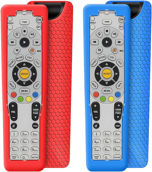 2 Pack Protective Case for DirecTV RC66RX Remote Control, Silicone Cover Shock Proof Remote Controller Skin Sleeve Replacement Protector Compatible with DirecTV RC64 RC65 RC66 IR/RF Remote-Red,Blue