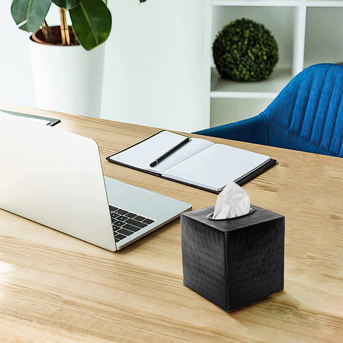 Monarch Abode Monarch Hand Hammered Metal Tissue Box Cover, Matte Black