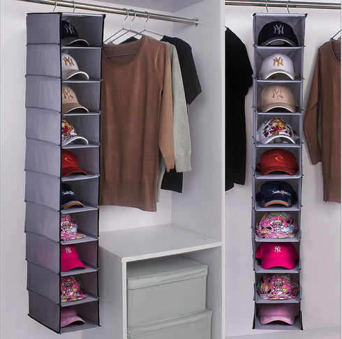 WRITENBACO Hanging Closet Hat Rack 10 Shelf Organizer, Baseball Caps and Hats Storage Holder (Grey)