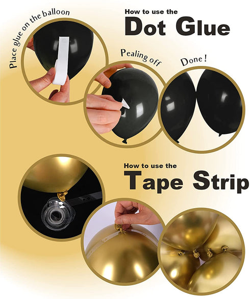 SUWEN 164PCS DIY Black and Gold Balloon Garland Arch Kit for Men Black Latex and Gold Metallic Chrome Balloon Decorations for Birthday Graduation Wedding Shower Anniversary Party Decor