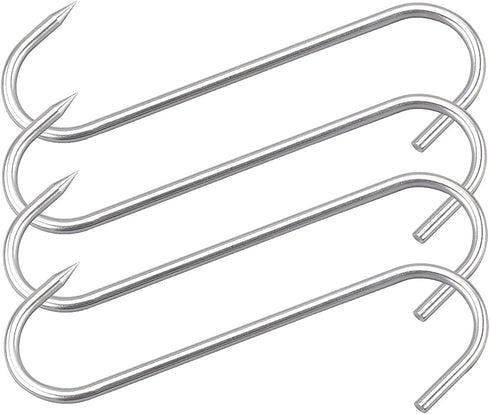 10" Meat Hooks,8mm Heavy Duty S-Hooks HONSHEN Stainless Steel Meat Processing Butcher Hook 4Pack