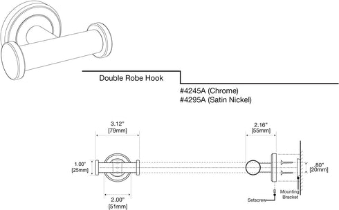 Gatco 4295A Latitude II Double Robe Hook, Satin Nickel