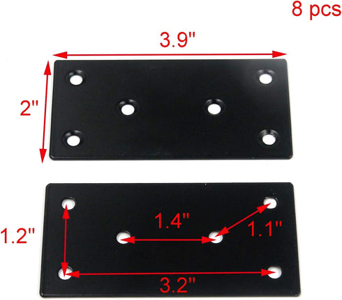 Geesatis 8 Pcs Flat Straight Corner Brace Bracket Connector 3.9 x 2 inch / 99 x 50mm Straight Support Shelf Bracket Corner Brackets, with Mounting Screws, Stainless Steel, Black