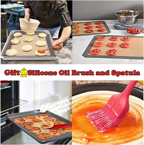 Silicone Baking Mats, Set of 7, BPA-Free Food Grade Reusable Baking Mat Professional Non-stick Pastry Mat Oven Liner Sheets Mats Silicone pan liners Square Cake Pan Mat Silicone Oil Brush &Knife