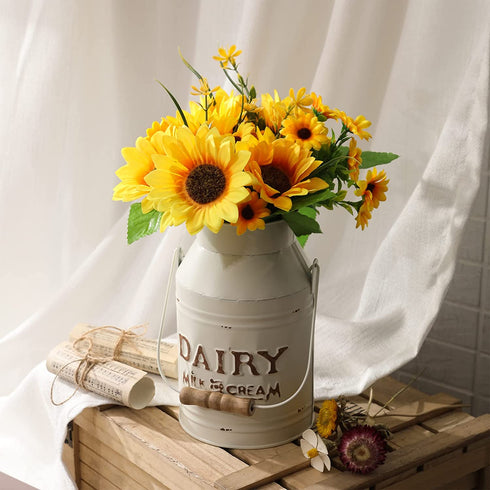 APSOONSELL French Style Shabby Chic Decor Beige Farmhouse Decor Metal Flower Vase Galvanized Decor for Kitchen, Bathroom, Sparklers for Weddings