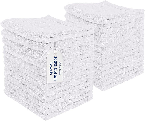24-Pack White Washcloths - 100% Ringspun Cotton Face Cloths with Double Stitched Side Hem - Multi-Purpose Wash Rags, Bathroom Towel, Kitchen Towel, and Gym Towel - Machine Washable
