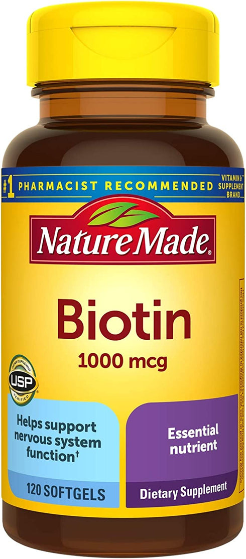 Nature Made Biotin 1000 mcg, Dietary Supplement Supports Healthy Hair & Skin, 120 Softgels, 120 Day Supply