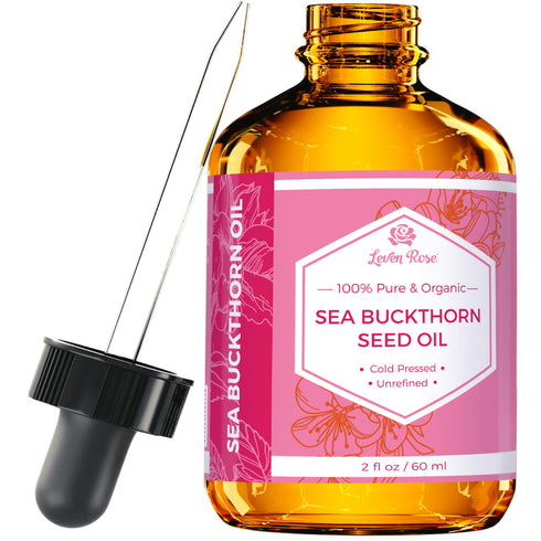 Leven Rose Sea Buckthorn Seed Oil, 100% Pure Unrefined Cold Pressed Anti Aging Acne Treatment for Hair Skin and Nails (2 oz)
