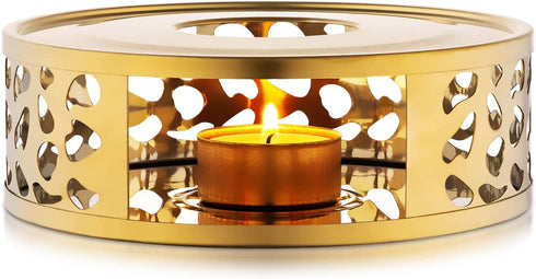 Simtive Teapot Warmer, Brushed Stainless Steel Tea Warmer with Tealight Holder, Gold
