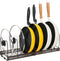 Expandable Pot and Pan Organizer Rack, Pans Pots Lid Organizer Rack Holder for Kitchen Counter Cabinet Pantry Bakeware Organizer Rack Holder with 7 Adjustable Compartments (BRONZE, 7)