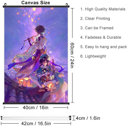 Game Characters Xiao and Venti Scroll Painting Bedroom Modern Family Decor Canvas Wall Art Picture Print (16 x 24/20 x 28) Inches