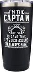 I'm The Captain & I'm Always Right 20oz Stainless Steel Tumbler by The Navy Knot - Double-Insulated Tumbler with Lid, Coffee Travel Mug, Hot Cold Coffee Cup - Nautical Design For Lake & Ocean Boaters