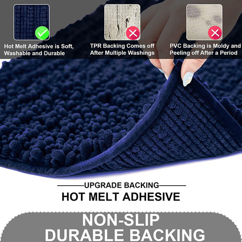 TEESHLY Luxury Chenille Bath Rug for Bathroom - Extra Soft Absorbent Thick Shaggy Bath Mat, Non Slip Machine Washable Plush Carpet Floor Mat for Tub, Shower, and Room (Navy, 32" x 20")