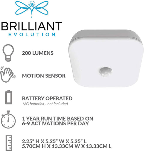Brilliant Evolution Wireless Motion Sensor LED Ceiling Light, LED Closet Light, Indoor Motion Sensor Light, Outdoor Light, Cordless Battery Operated Light, Garage Light, Waterproof Shower Light