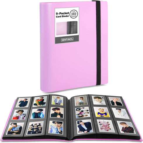 Sentinol Photocard Holder Book Album - Hold 360 Cards Bounded Thick Sleeves, Photocard Holder Kpop 9 Pocket Photo Album for Polaroid Pictures, Trading Cards, Instant Camera Picture (Pink, 1 Pack)