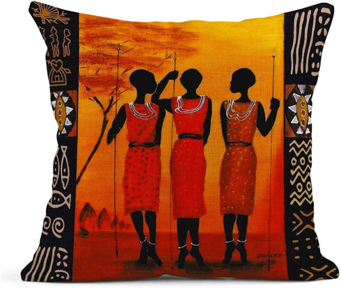 ArtSocket Set of 4 Linen Throw Pillow Covers Oil Painting African Art Ethnic Tribe Lady Livingroom Lips Decorative Pillow Cases Home Decor Square 18x18 inches Pillowcases