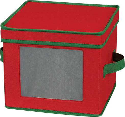 Household Essentials 534RED Holiday China Dinnerware Storage for Salad Plates or Bowls | Removable Lid | Red Canvas with Green Trim