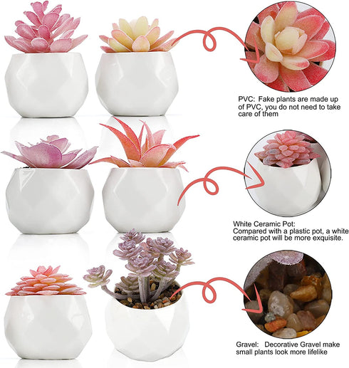 Remittur Set of 6 Artificial Succulents in Ceramic Pots, Pink Fake Succulent Plants for Bedroom Decor, Small Succulents Plants Artificial Fake Plant Decor, Mini Desk Plant for Home Decor (Pink)
