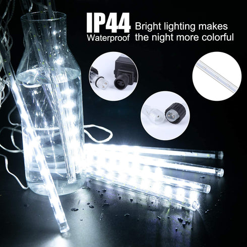 Meteor Shower Lights Outdoor, Snowfall Lights, Waterproof Meteor Christmas Lights, Hanging Falling Rain Lights for Tree Bushes Holiday Party Christmas Decoration, 11.8 Inches 10 Tubes 240 LED, White