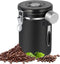 Pitmoly Airtight Coffee Canister, Stainless Steel Coffee Container, Food Storage Containers with Date Tracker and Scoop, Coffee Jar for Coffee Grounds and Beans,22 oz (Black)