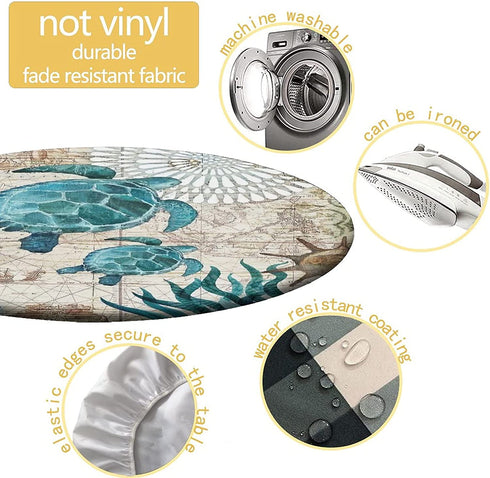 igoga sports Blue Green Ocean Animal Elastic Edge Table Cover Round, Turtle Fitted Tablecloth,Outdoor Picnic Patio Party or Indoor Canteen Dinner Dining Tables Decoration, Fits 28 to 32 inch Diameter