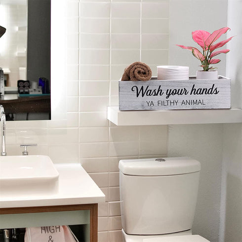 CuffUp Bathroom Decor Box,2 Sides of Funny Signs Farmhouse Bathroom Decor Toilet Paper Holder Rustic Farmhouse Home Decor for Livingroom Kitchen,Counter Table Decor (One Box)