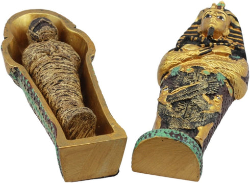 Gifts & Decor Ebros Egyptian King Tutankhamun Pharaoh Sarcophagus Coffin with Mummy Figurine Set 4" Long Egyptian Pharaoh Tombstone Historical Sculpture