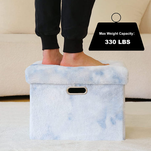 STORAGEPLUS 17 inches Faux Fur Storage Ottoman Foot Rest Small Bench,Light Gray Tie Dye Foldable Footstool,SPS02-GRY-US¦