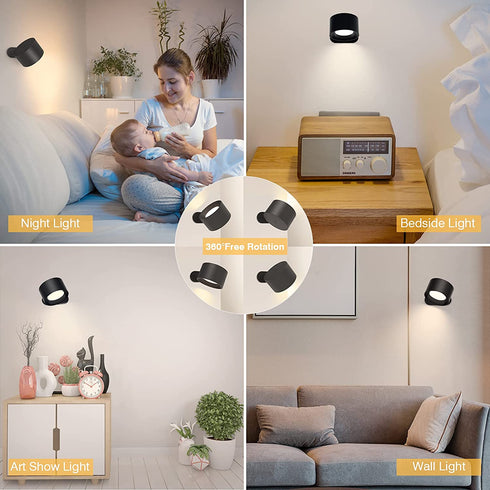 Koopala LED Wall Mounted Reading Lights, Wall Sconce?with USB Charging Port 3 Brightness Levels Rechargeable Battery 360°Rotate Magnetic Ball Dimmable Touch Control, Lamps for Kid Study Bedside-1Pack