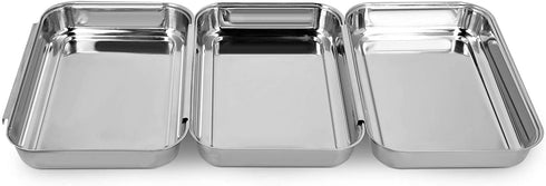 Navaris Breading Trays Set - 3 Stainless Steel Pans for Preparing Bread Crumb Dishes, Panko, Schnitzel, Breadcrumb Coating Fish and Marinating Meat