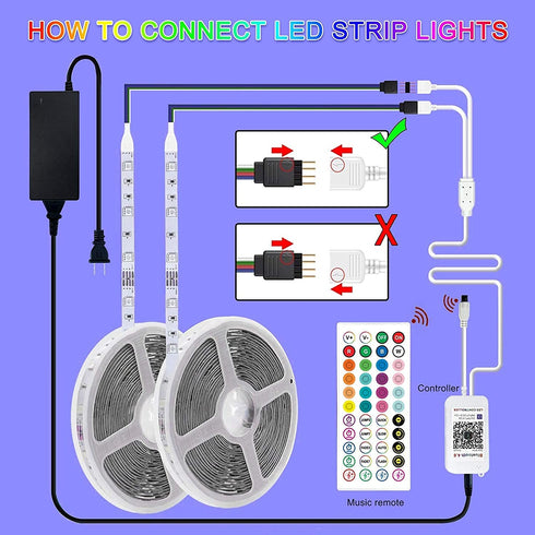 RedFringe 65.6ft LED Light Strips,Music Sync Color Changing RGB LED Strip Lights 44-Key Remote,Sensitive Built-in Mic,Bluetooth APP Controlled LED Lights for Bedroom,Kitchen,Bar in Door and Party