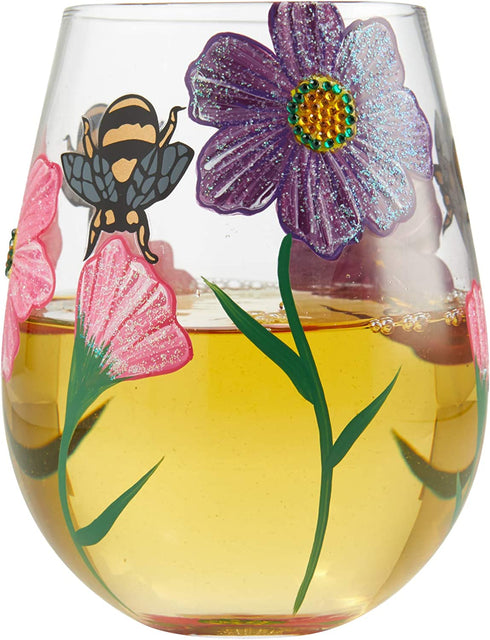 Enesco 6006287 Designs by Lolita My Drinking Garden Hand-Painted Artisan Stemless Wine Glass, 20 Ounce, Multicolor