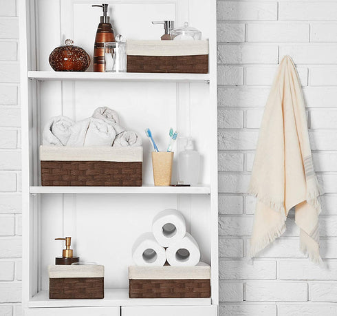 Americanflat Set of 4 Woven Paper Storage Baskets with Removable Linen Liners - Durable Metal Frame - Nesting Baskets for Home Organization- Eco-Friendly'