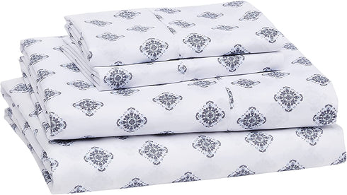 Amazon Basics Lightweight Super Soft Easy Care Microfiber Bed Sheet Set with 14? Deep Pockets - King, Blue Gray Medallion