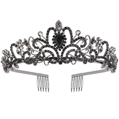 COCIDE Tiara Crowns Crystal Headband Princess Rhinestone Crown with Combs Bride Headbands Bridal Wedding Prom Birthday Party Hair Accessories Jewelry for Women and Girls (L BLACK)