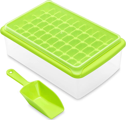 Ice Cube Tray with Lid and Bin for Freezer, Easy Release 55 Nugget Ice Tray with Cover, Storage Container, Scoop. Perfect Small Ice Cubes Trays & Mold. Flexable Durable Plastic, BPA Free
