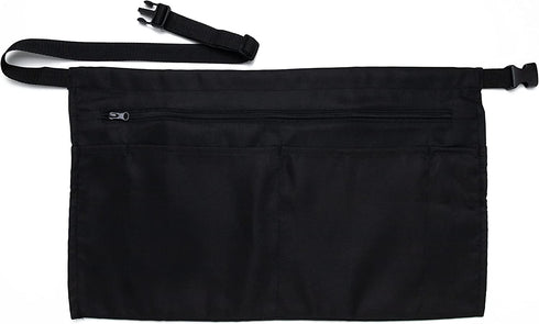 iServ 5 Pockets Black Waist Apron (22x13 inches). Clip-on Server Apron with Zipper pocket. Restaurant Half Aprons Waitress, Waiter, Server, Bartender, Barista, Money Apron, Check Holder, Organizer