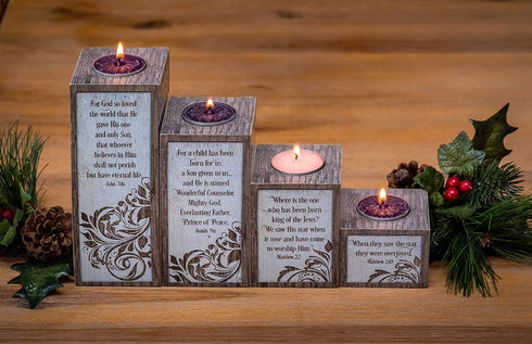 Cathedral Art Love Hope Peace Joy Pillar Advent W/Tea Lights Abbey & CA Gift Inspirational Candle Set, Multi