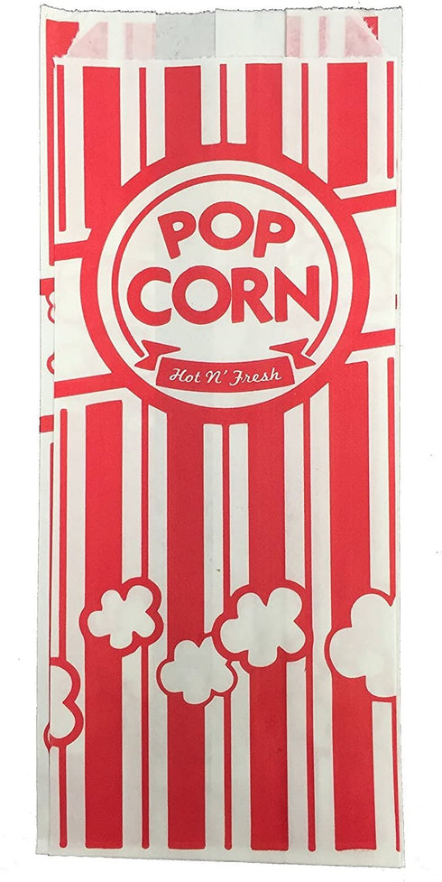 Carnival Style Paper Popcorn Bags, 50 1oz bags, Red & White Striped, Movie Theater Popcorn Bags